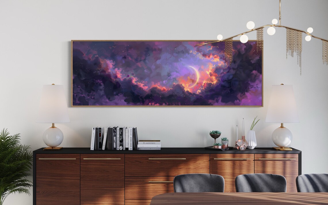 Crescent Moon Sky Art Print, Colorful Celestial Night - Image 5