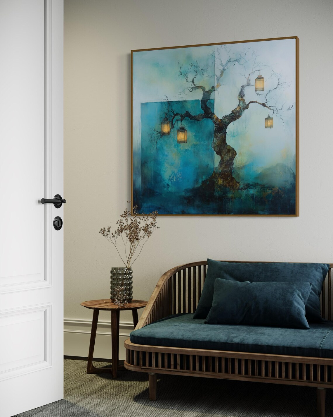 Mystical Lantern Tree Wall Art Abstract Tree Print With Glowing Lights Calming Surreal Artwork For Modern Home Or Above Bed Decor - Image 5