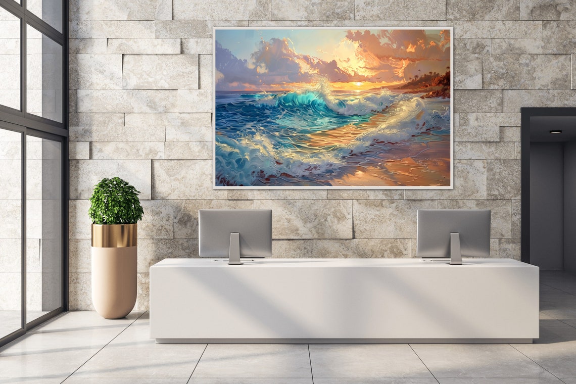 Tranquil Sunrise Beach View Coastal Seascape Ocean Waves Art Poster - Image 4