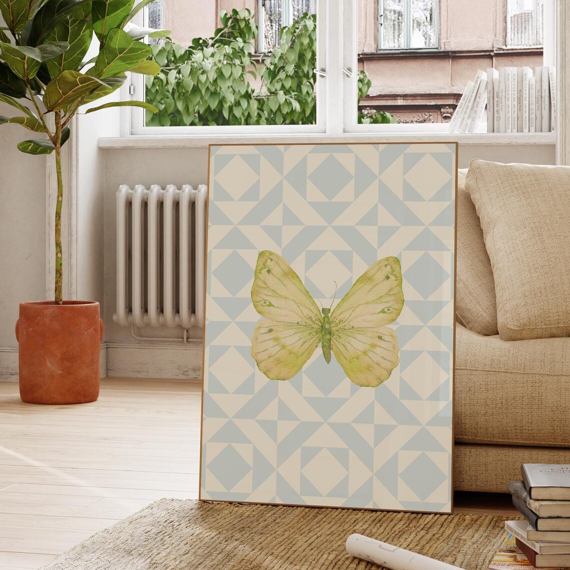 Quilted Butterfly Illustration, Nursery Decor