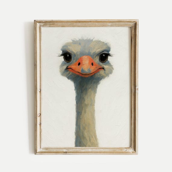 Ostrich Oil Painting Poster African Animal Wall Art Print Vintage Safari Wildlife Gallery Nursery Decor