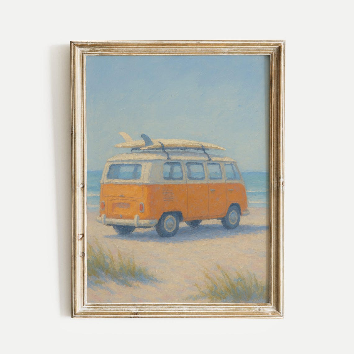 Orange Classic Vintage Surf Van with Surfboards Beach Ocean Poster