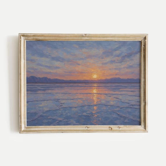 Salt Flats At Sunset Oil Painting Print Vintage Nature Wall Art Home Office Living Room Bedroom Decor