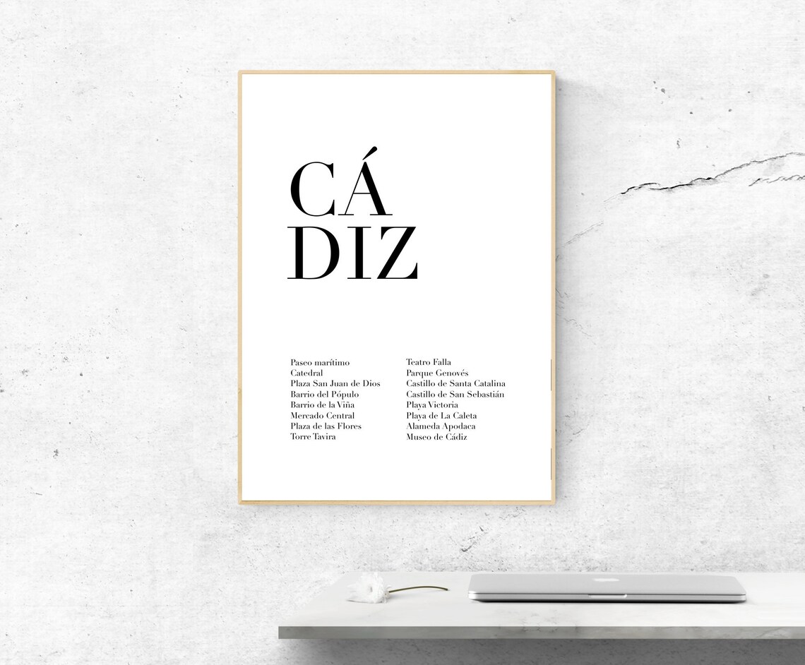 Cadiz Spain City Attractions List Minimalist Typography Poster