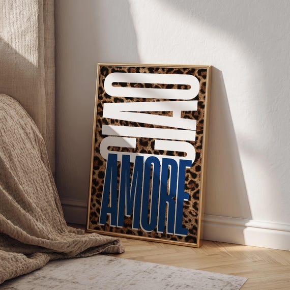 Ciao Print Typography Wall Art Funky Home Decor Leopard Navy Blue Bedroom Cool Y2k Room Dorm For Above Bed