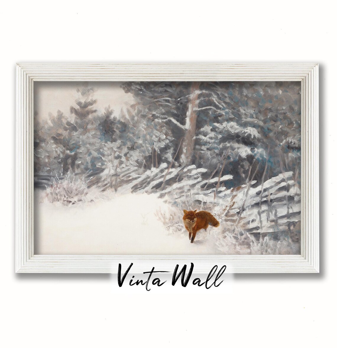 Red Fox Snowy Winter Forest Vintage Wildlife Painting Poster - Image 3