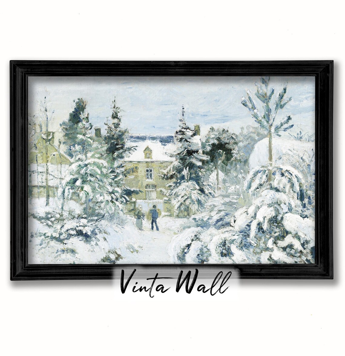 Snowy Winter Cottage among Frosted Firs Vintage Impressionist Poster - Image 3