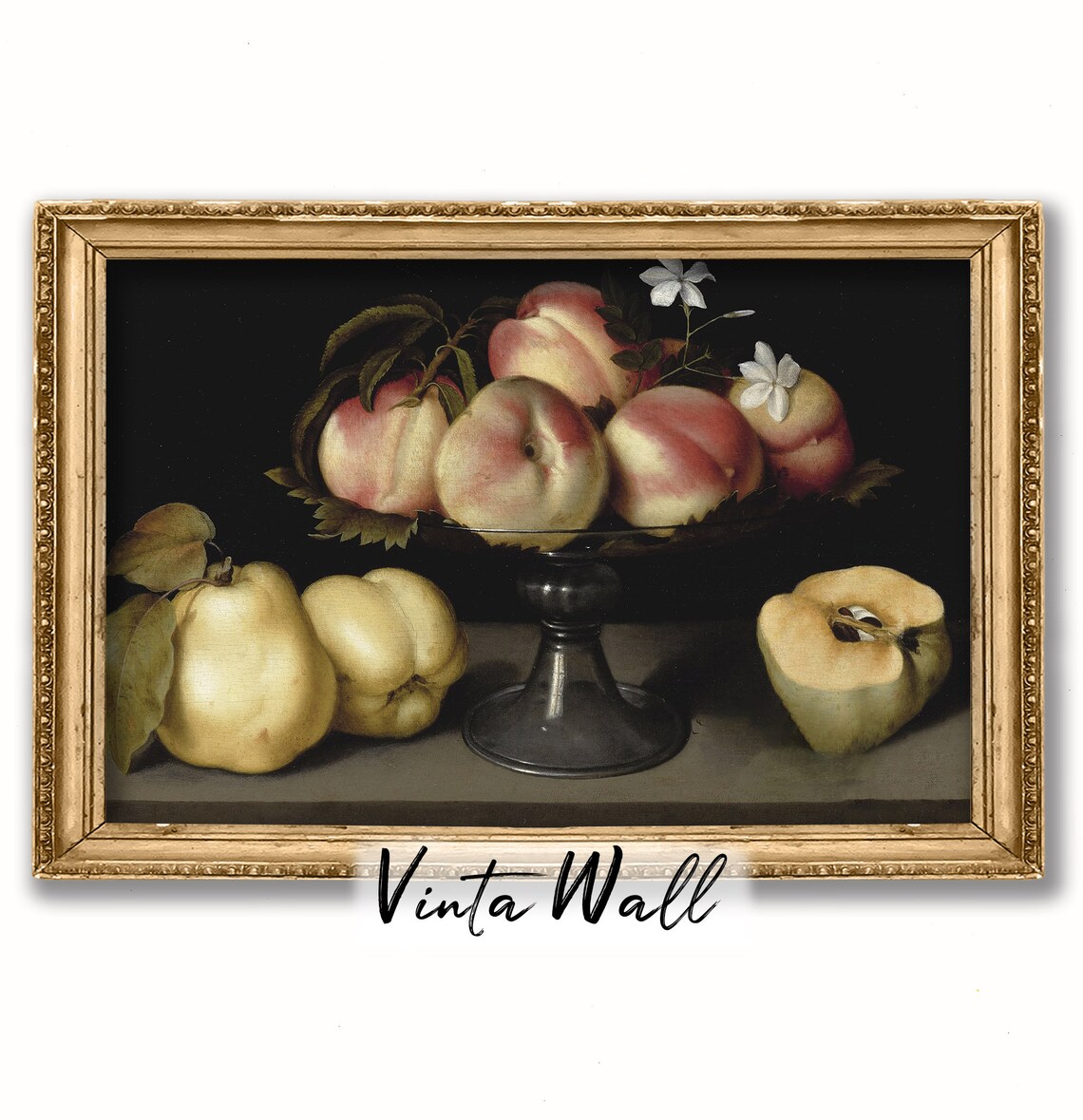 Country Kitchen Painting Dark Accademia Black Rustic Moody Print Peach Pears Still Life Oil Vintage Art Home Wall Decor Fruit - Image 3