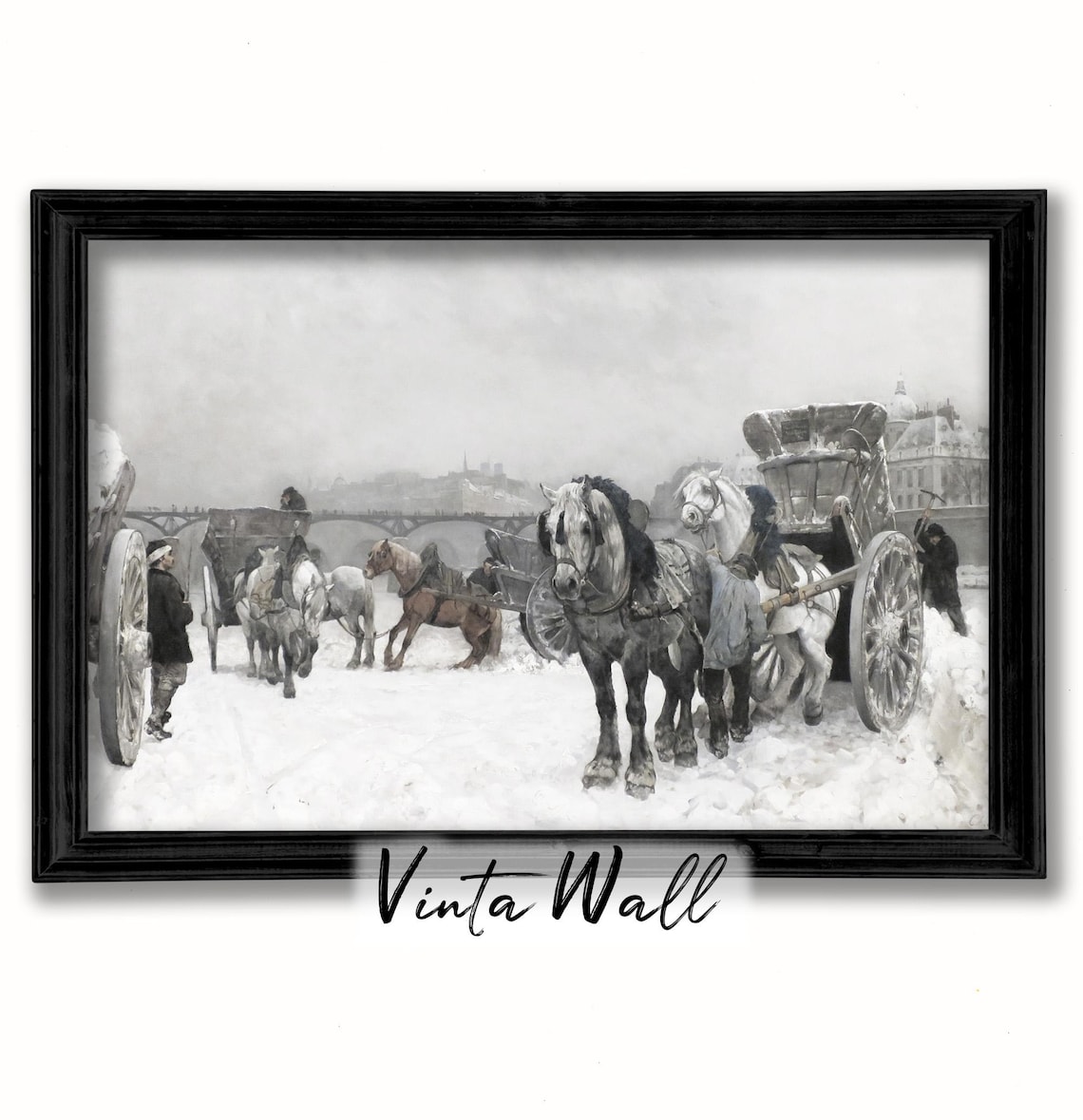 Horse Drawn Carts Snowy City Vintage Impressionist Winter Poster - Image 2
