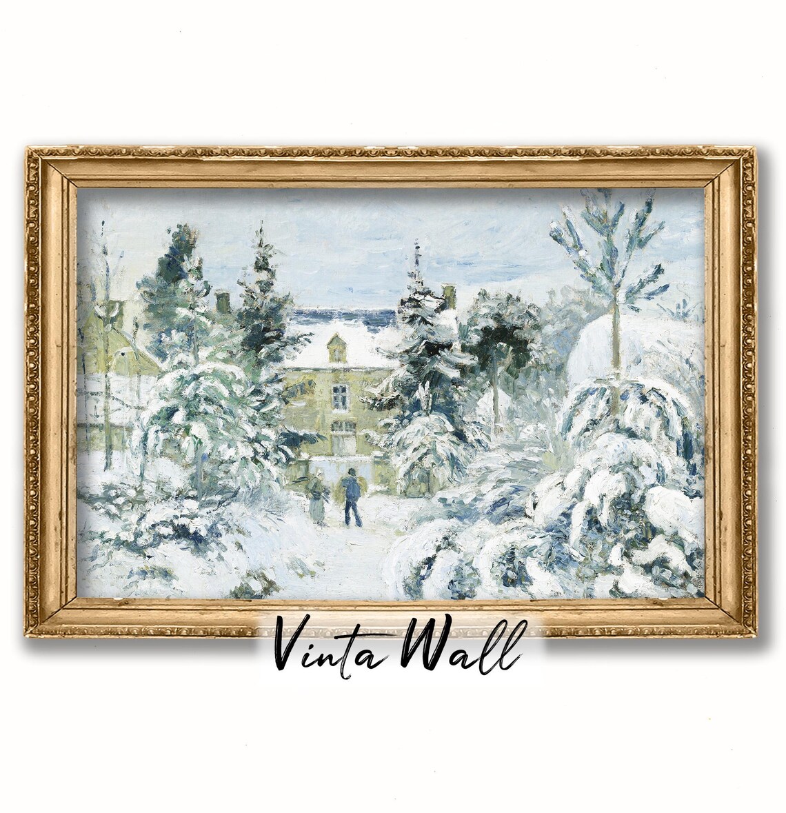 Snowy Winter Cottage among Frosted Firs Vintage Impressionist Poster - Image 2