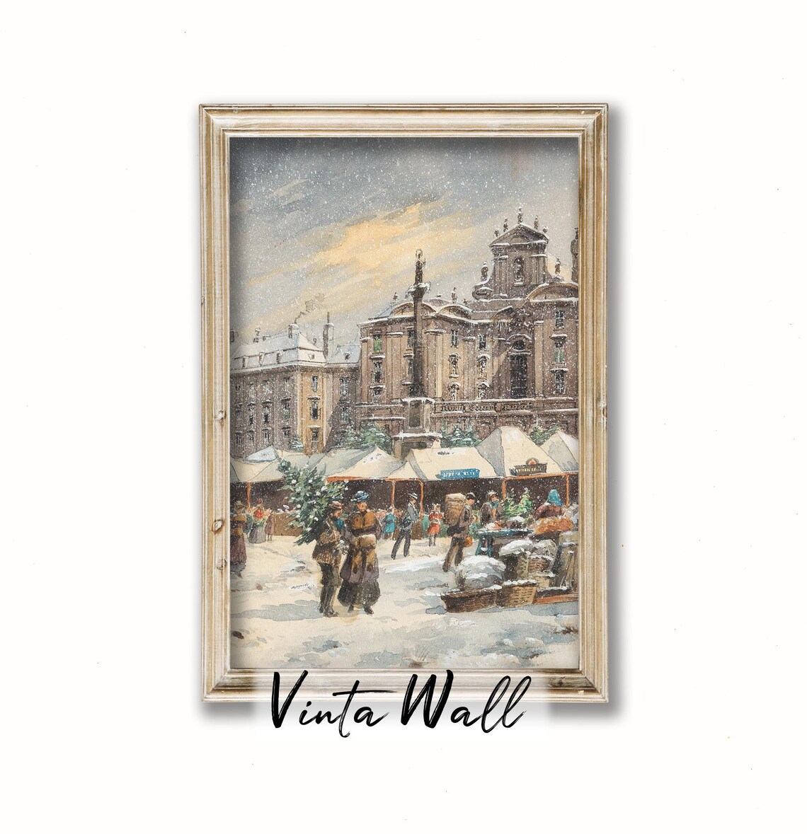 Snowy Christmas Market Historic Square Vintage Winter Poster