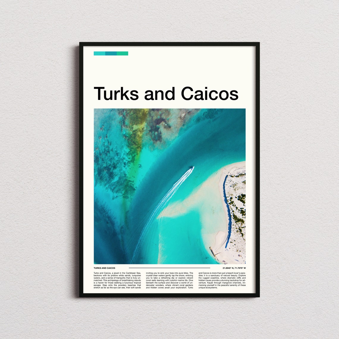 Turks and Caicos Aerial Sandbar Boat Turquoise Shallows Poster