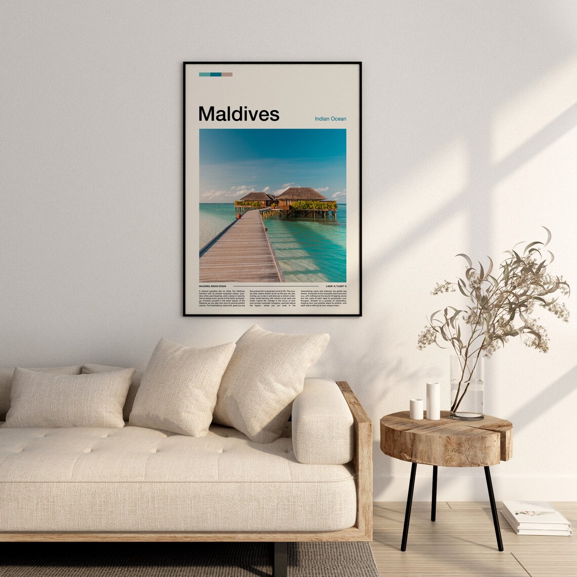 Maldives Overwater Bungalow Tropical Island Paradise Travel Poster - Image 3