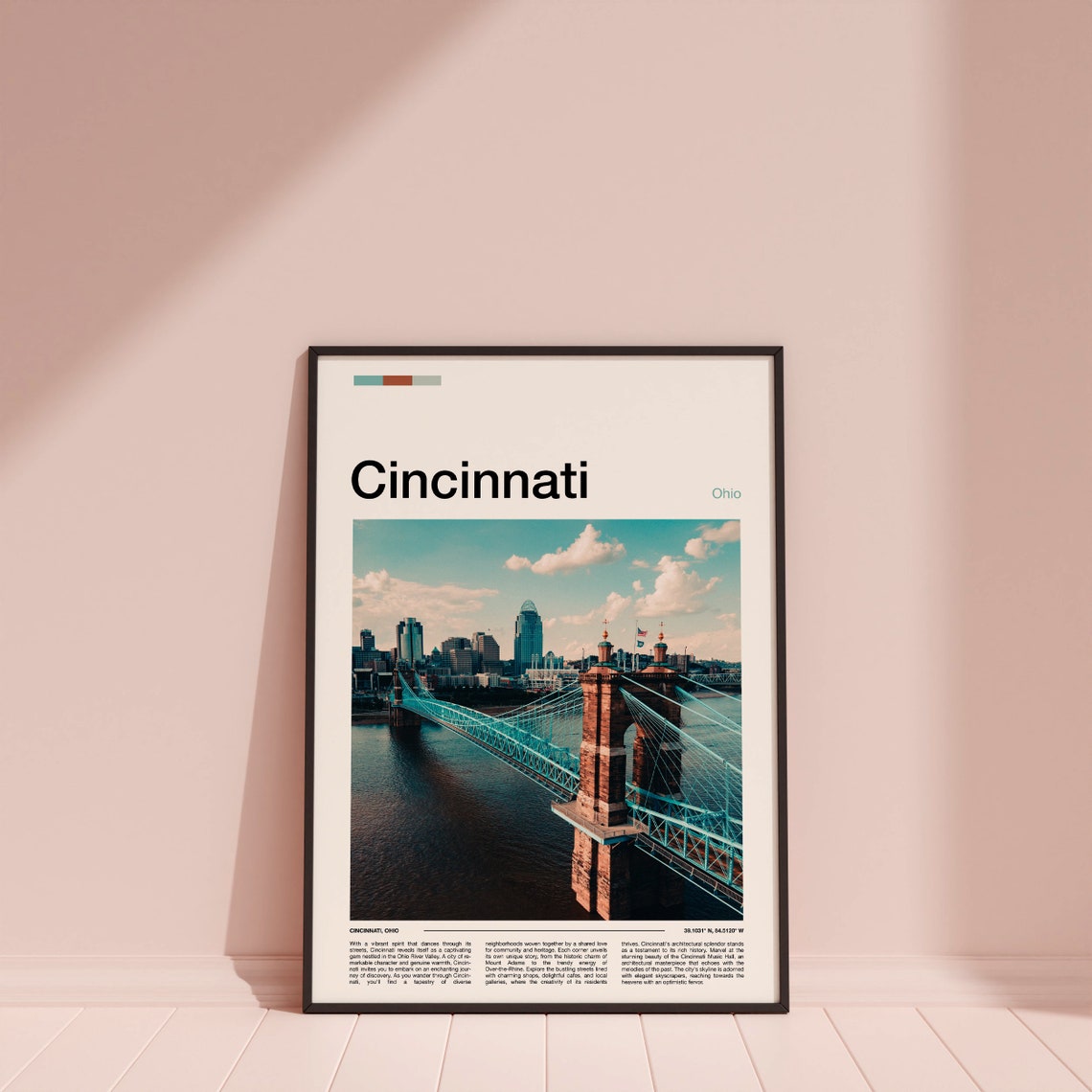 Cincinnati Ohio Roebling Bridge Skyline Modern Travel Poster - Image 3