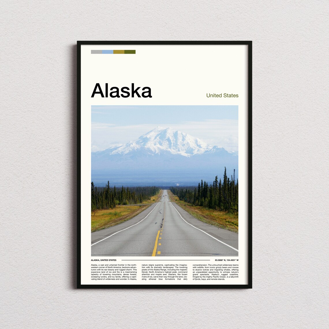 Alaska Denali Mountain Road Highway Snow Peak Vista Art Poster