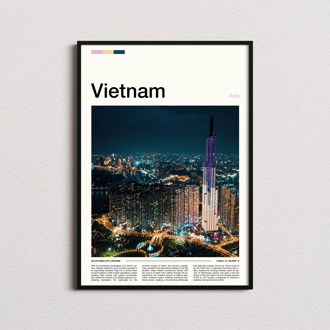 Ho Chi Minh City Night Skyline Vietnam Minimalist Travel Poster