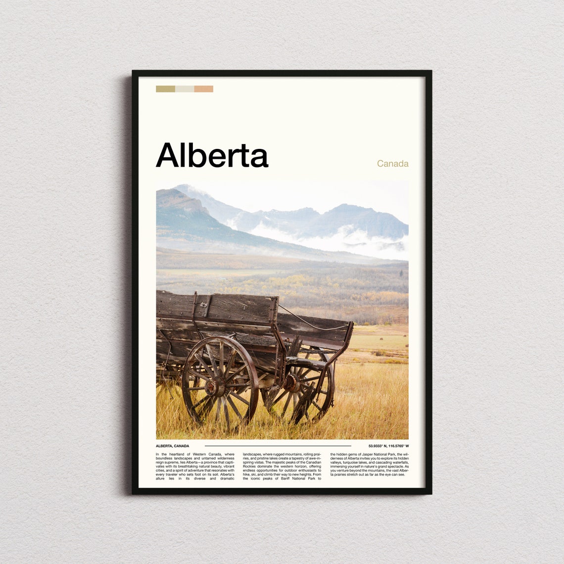 Alberta Canada Old Wooden Wagon Prairie Mountains Vintage Poster