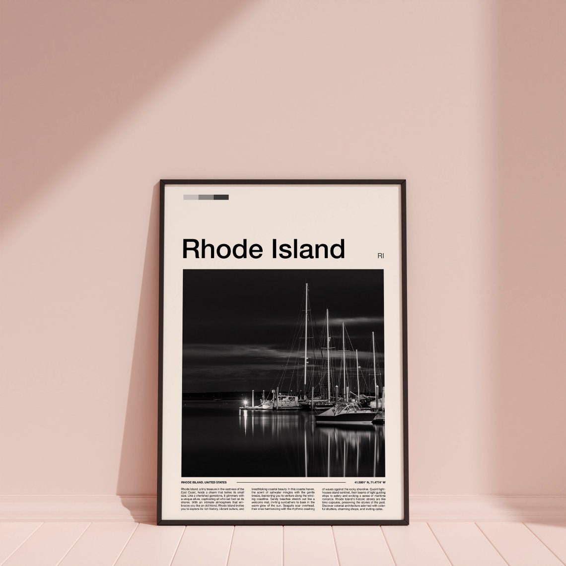 Rhode Island Black and White Marina Sailboats Night Photography Poster - Image 4