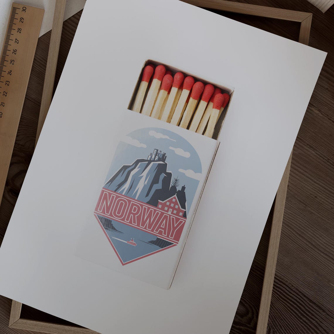 Norway Fjord Scene Matchbox Style Art with Mountain Castle Poster - Image 2