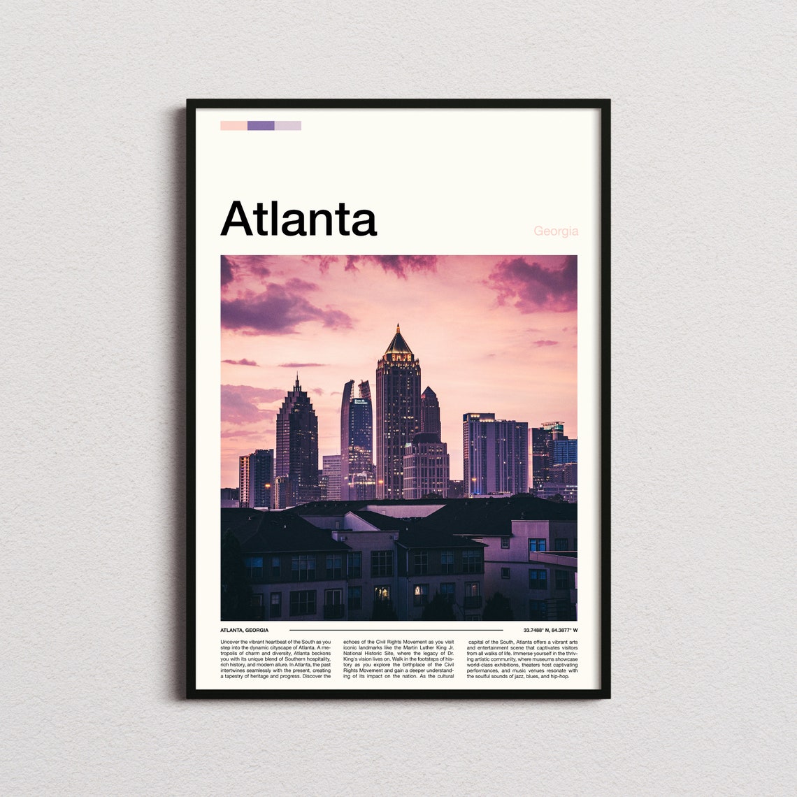 Atlanta Georgia Skyline Sunset Pink Sky Urban Cityscape Poster