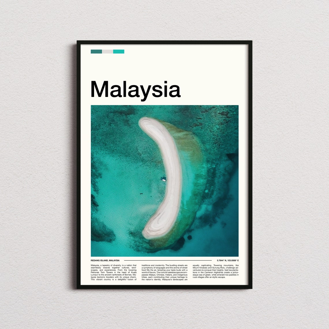 Malaysia Redang Island Aerial Crescent Sandbar Turquoise Poster