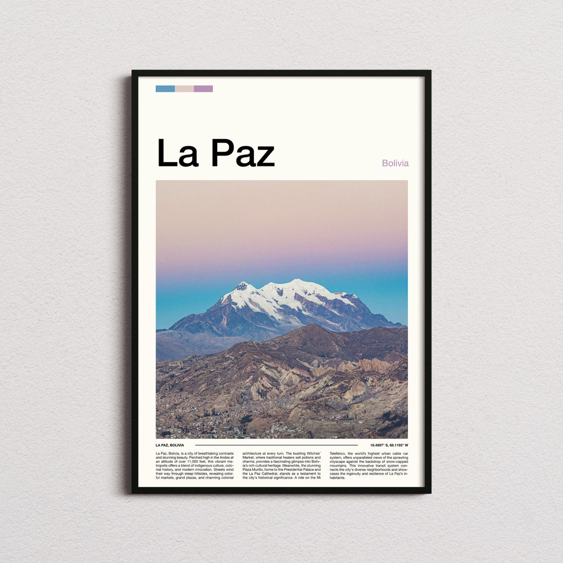 La Paz Bolivia Illimani Snow Peak Andes Cityscape Mountain Poster