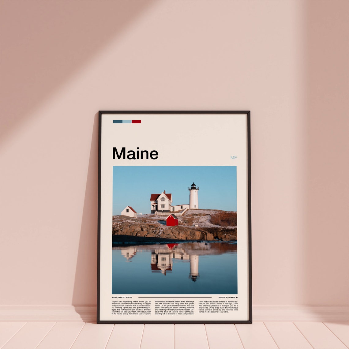 Maine Lighthouse Rocky Coast Mirror Reflection Seascape Poster - Image 4