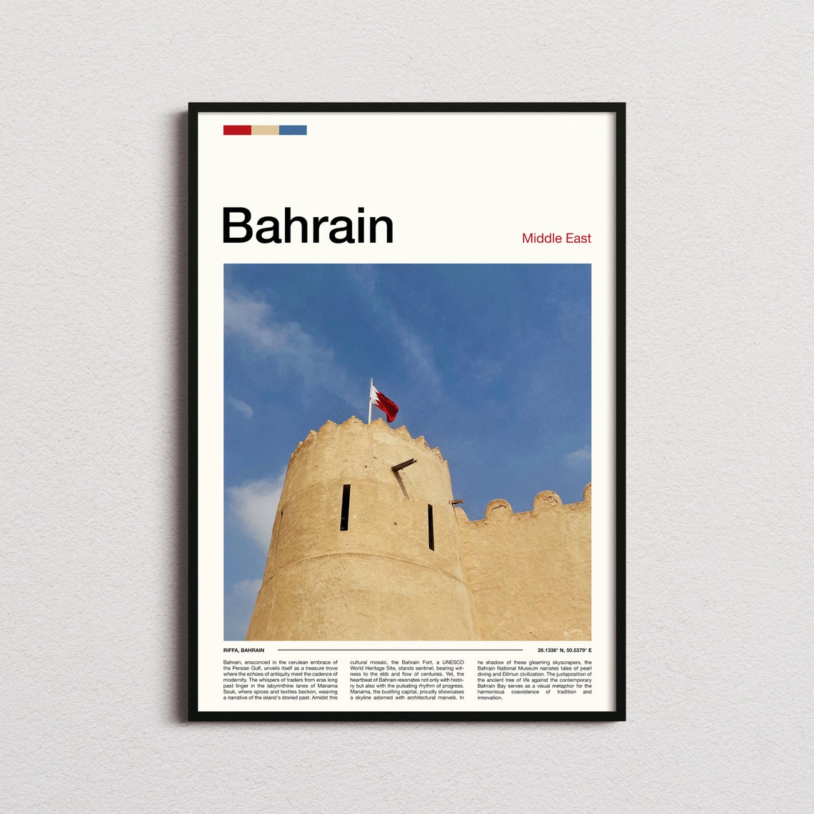 Bahrain Riffa Ancient Fort Tower Flag Historic Desert Castle Poster