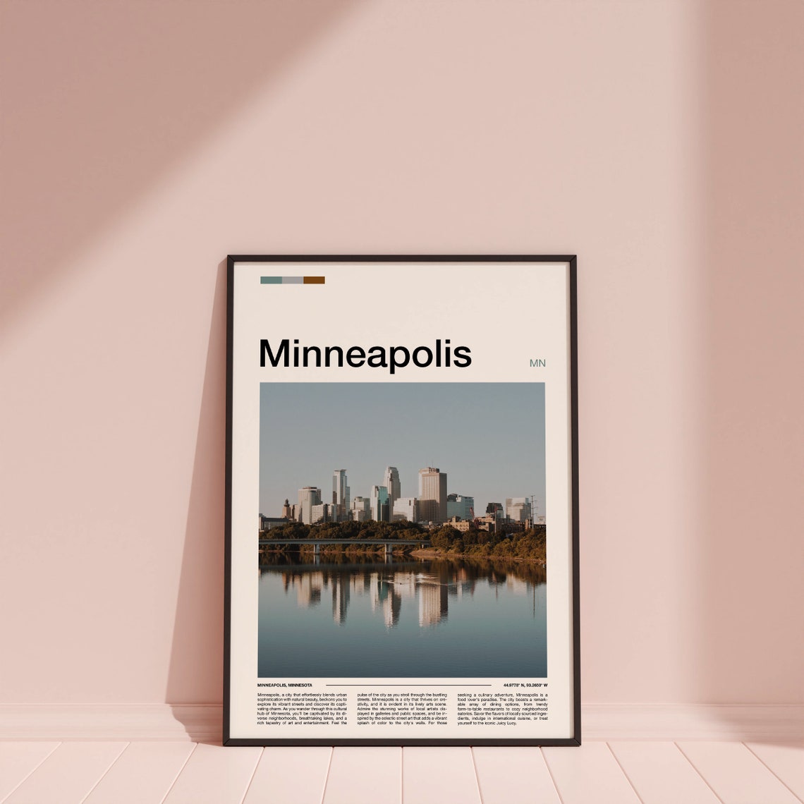 Minneapolis Minnesota Skyline River Reflection Minimalist Photo Poster - Image 4