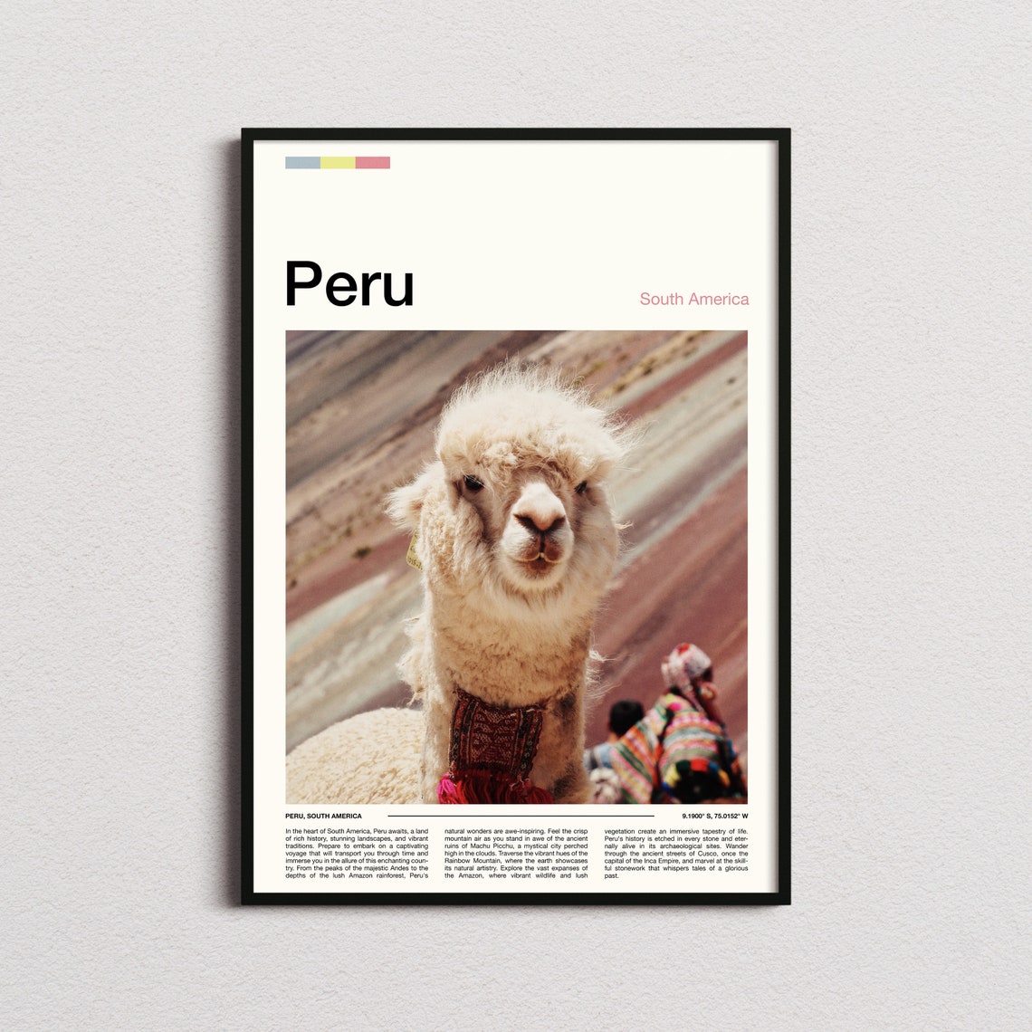 Peru South America Alpaca Portrait Rainbow Mountain Wildlife Poster