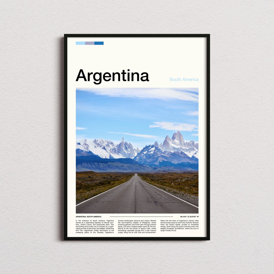 Argentina Patagonia Fitz Roy Peaks Desert Road Travel Poster