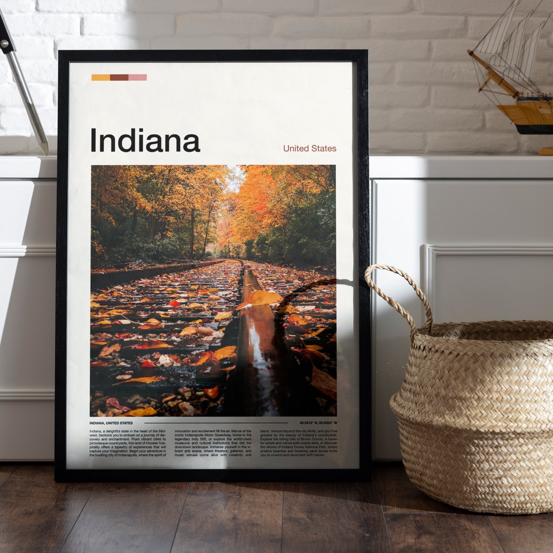 Indiana Fall Leaves Rail Tracks Forest Autumn Walk Golden Poster - Image 4