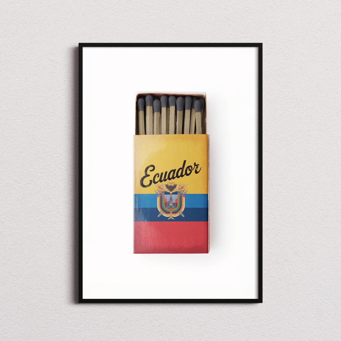 Ecuador Flag Matchbox Art Coat of Arms Vintage Script Poster