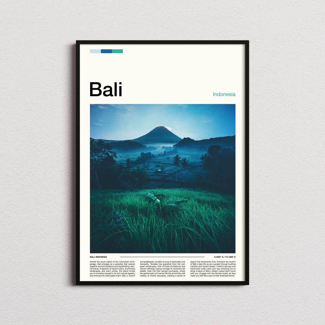 Bali Indonesia Volcano Rice Terrace Dawn Misty Landscape Poster