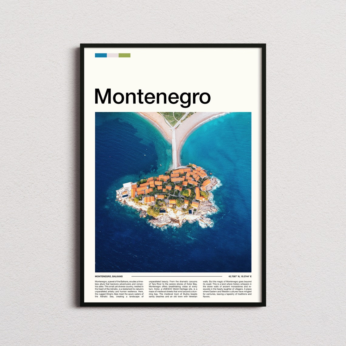 Montenegro Sveti Stefan Island Aerial Coast Travel Photo Poster