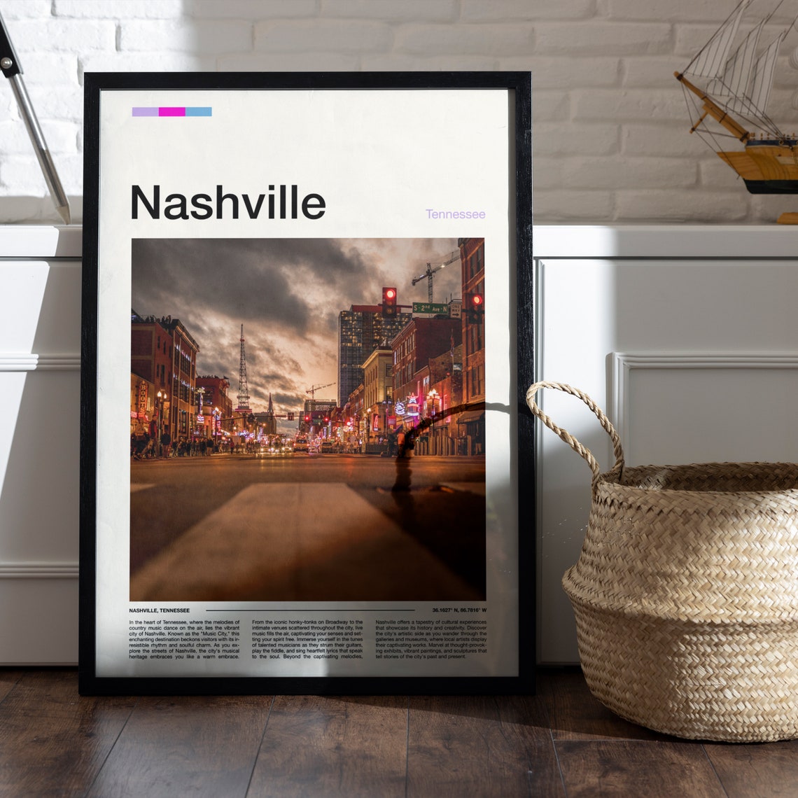 Nashville Tennessee Broadway Neon Lights Night Street Scene Poster - Image 5