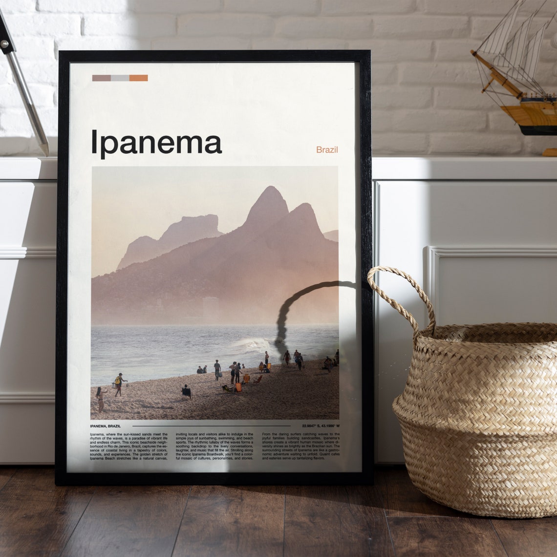 Ipanema Beach Brazil Dois Irmaos Peaks Surf Scene Travel Poster - Image 4