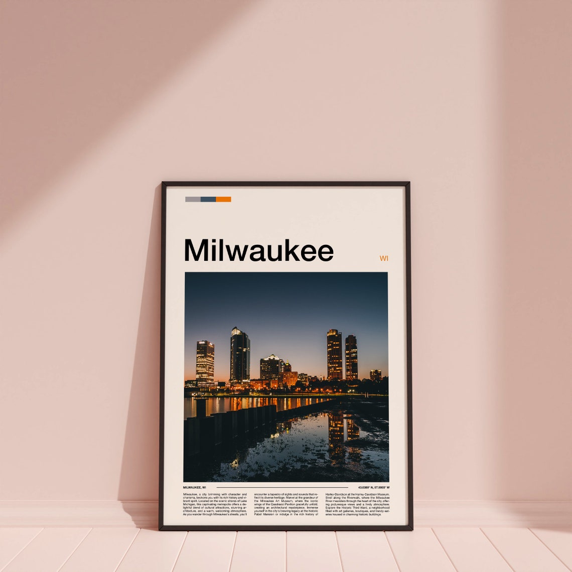 Milwaukee Wisconsin Skyline Night Lake Reflection City Poster - Image 4