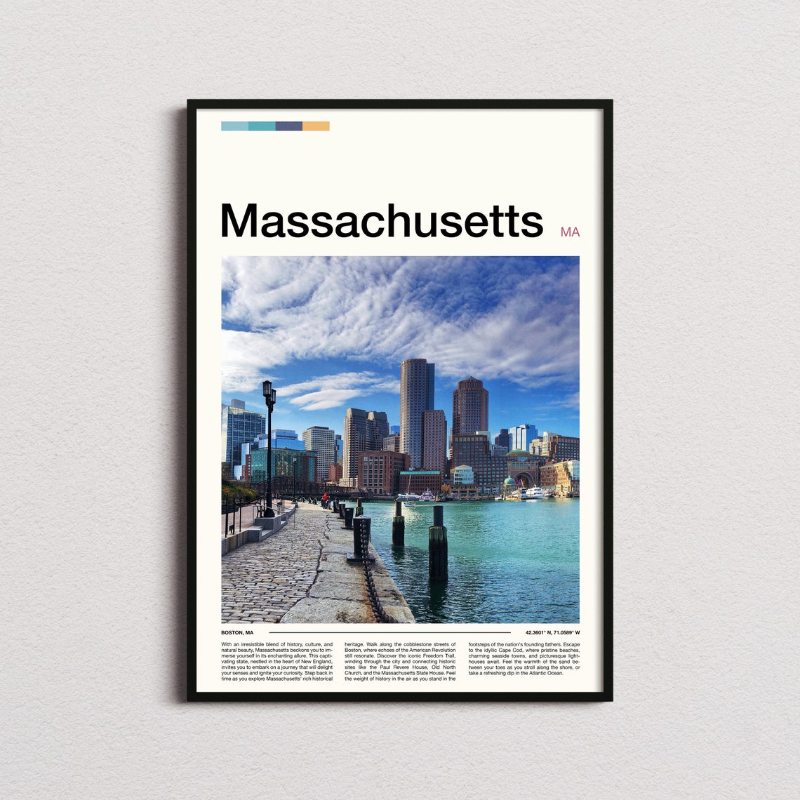 Boston Massachusetts Harbor Skyline Waterfront Travel Poster