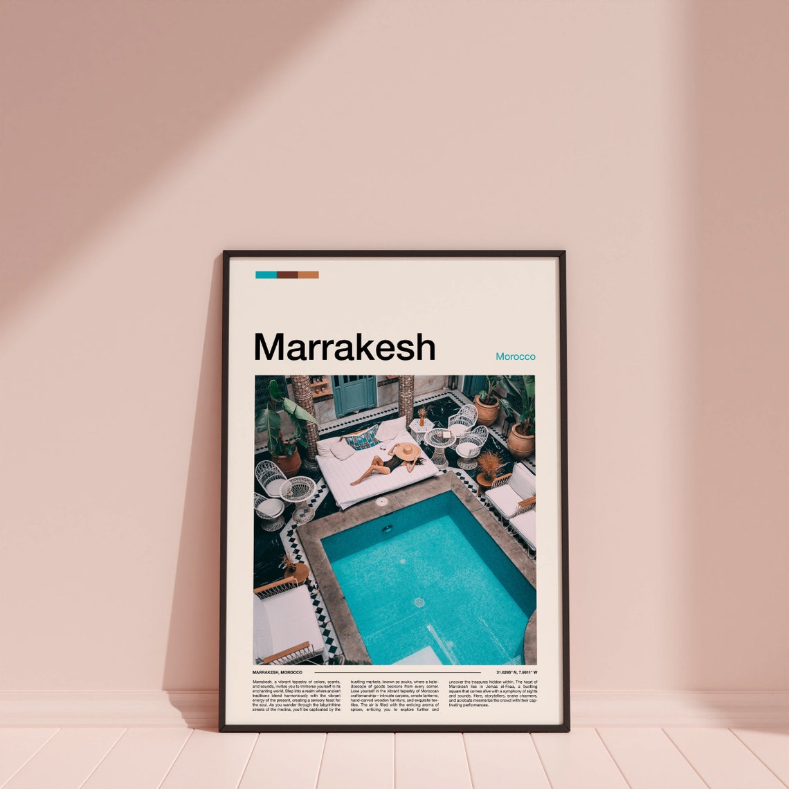 Marrakesh Morocco Riad Courtyard Pool Oasis Retreat Tiles Poster - Image 3