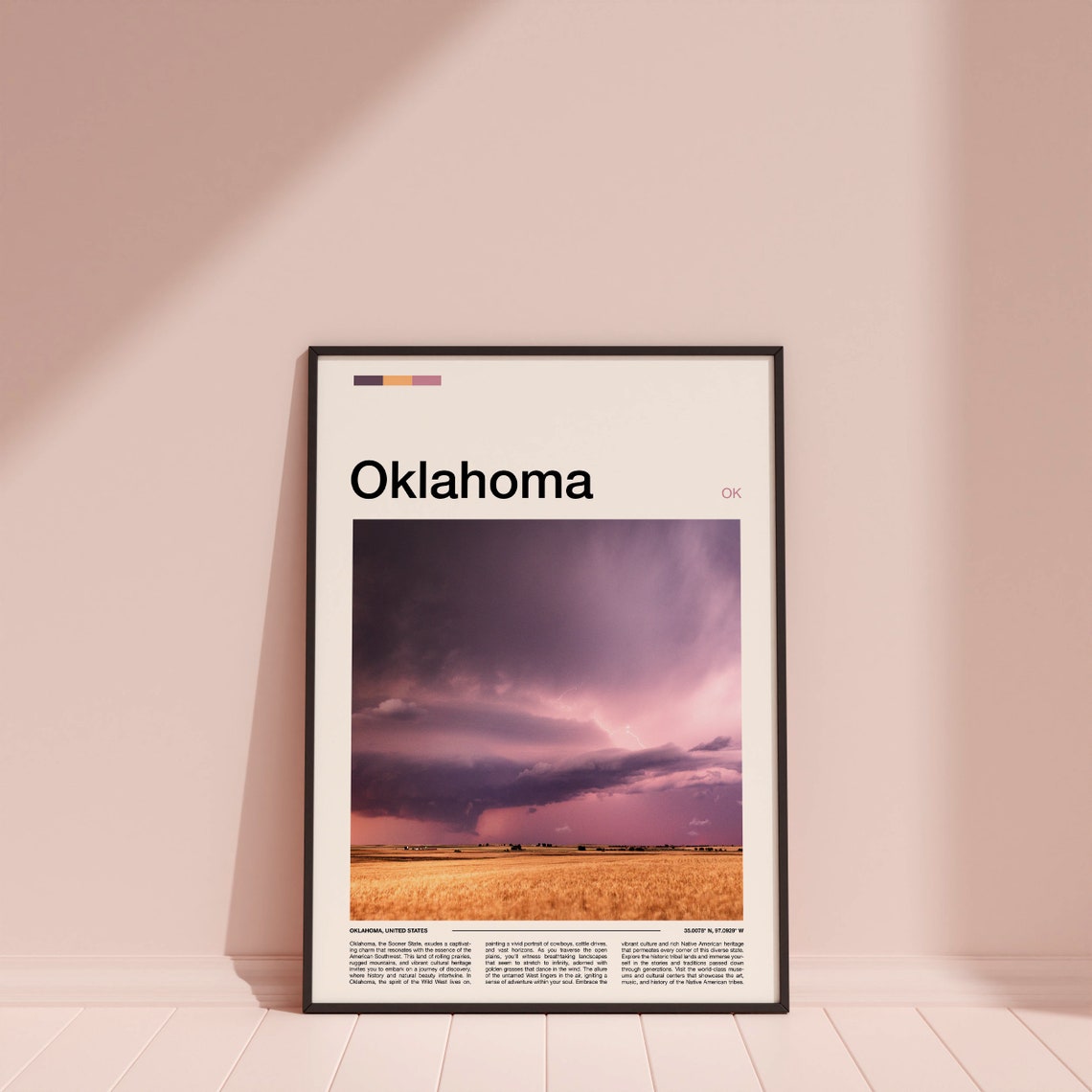 Oklahoma Purple Storm Cloud Sky Golden Wheat Field Farm Art Poster - Image 4