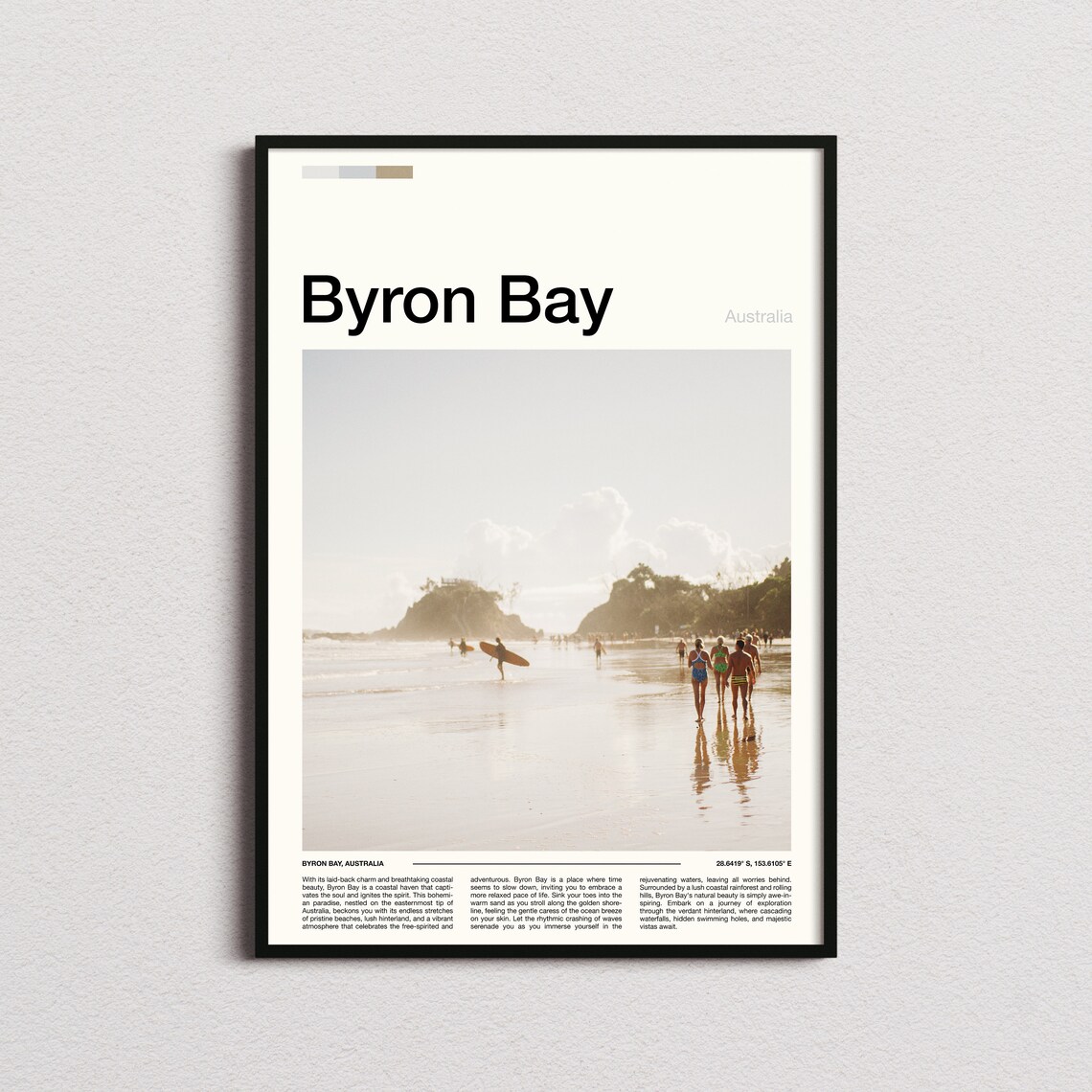 Byron Bay Australia Surfers Beach Ocean Shoreline Travel Poster