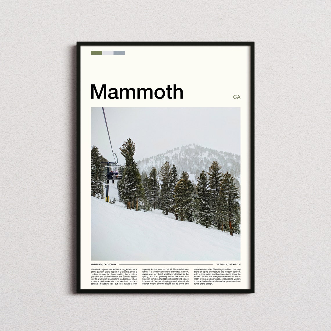 Mammoth California Ski Lift Snowy Pines Minimalist Photo Poster