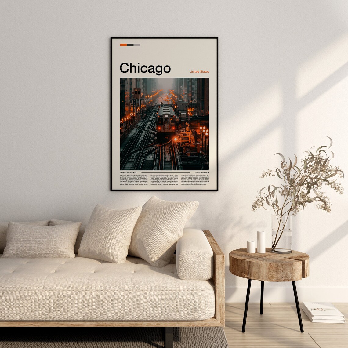 Chicago United States Elevated Train City Night Downtown Lights Poster - Image 2