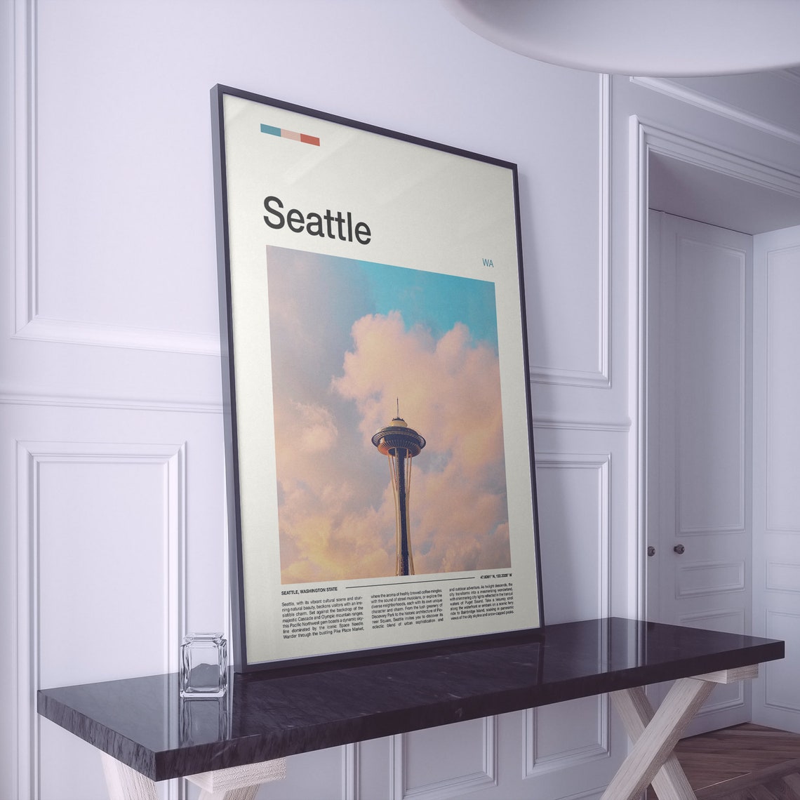 Seattle Space Needle Pastel Cloud Sky Dreamy Tower Art Poster - Image 2