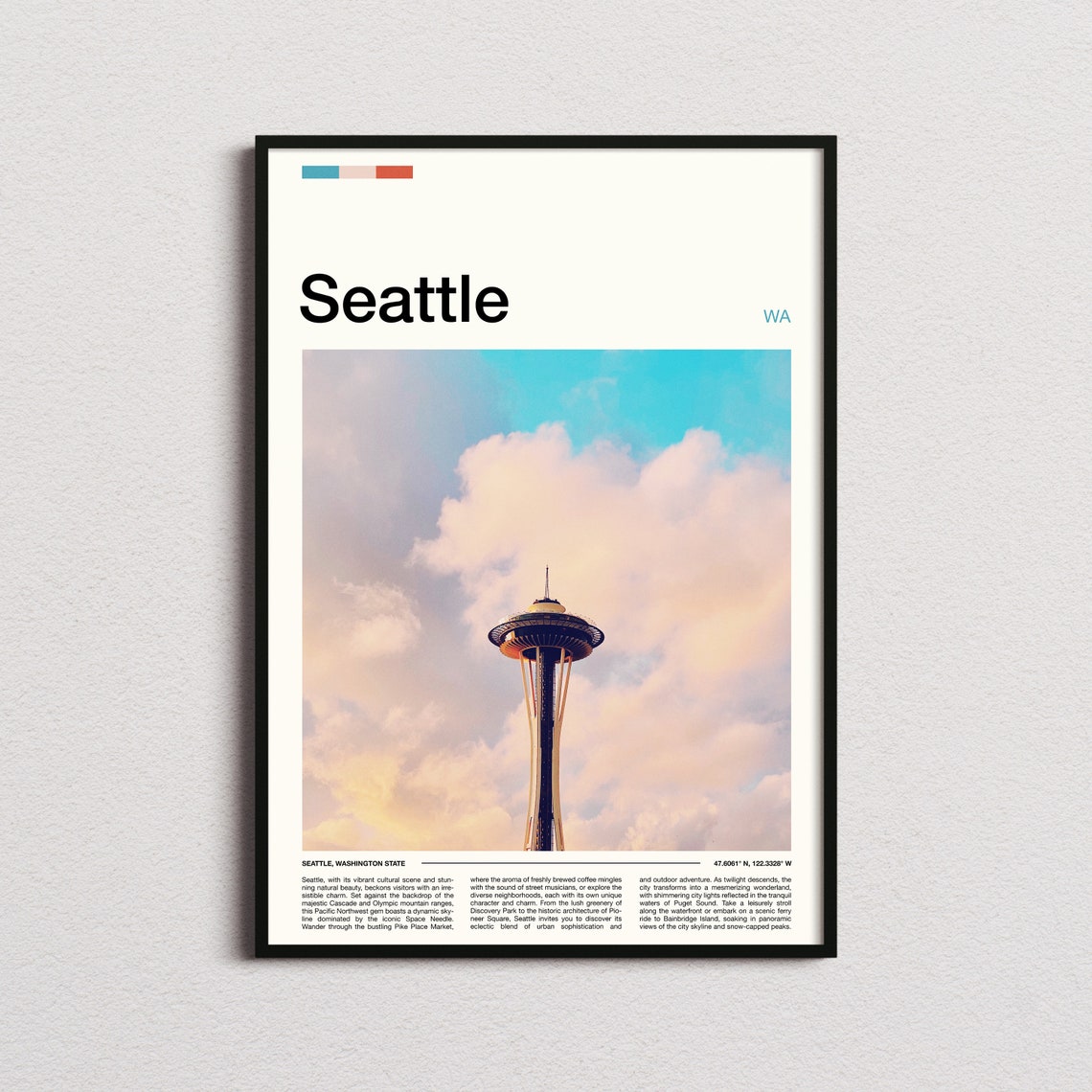 Seattle Space Needle Pastel Cloud Sky Dreamy Tower Art Poster