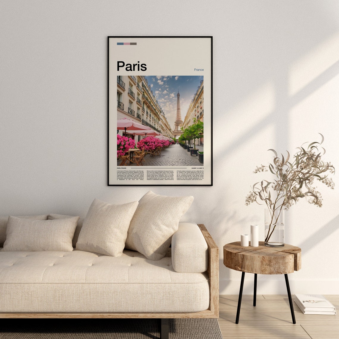 Paris France Eiffel Tower Charming Cafe Street Pink Blossoms Poster - Image 4