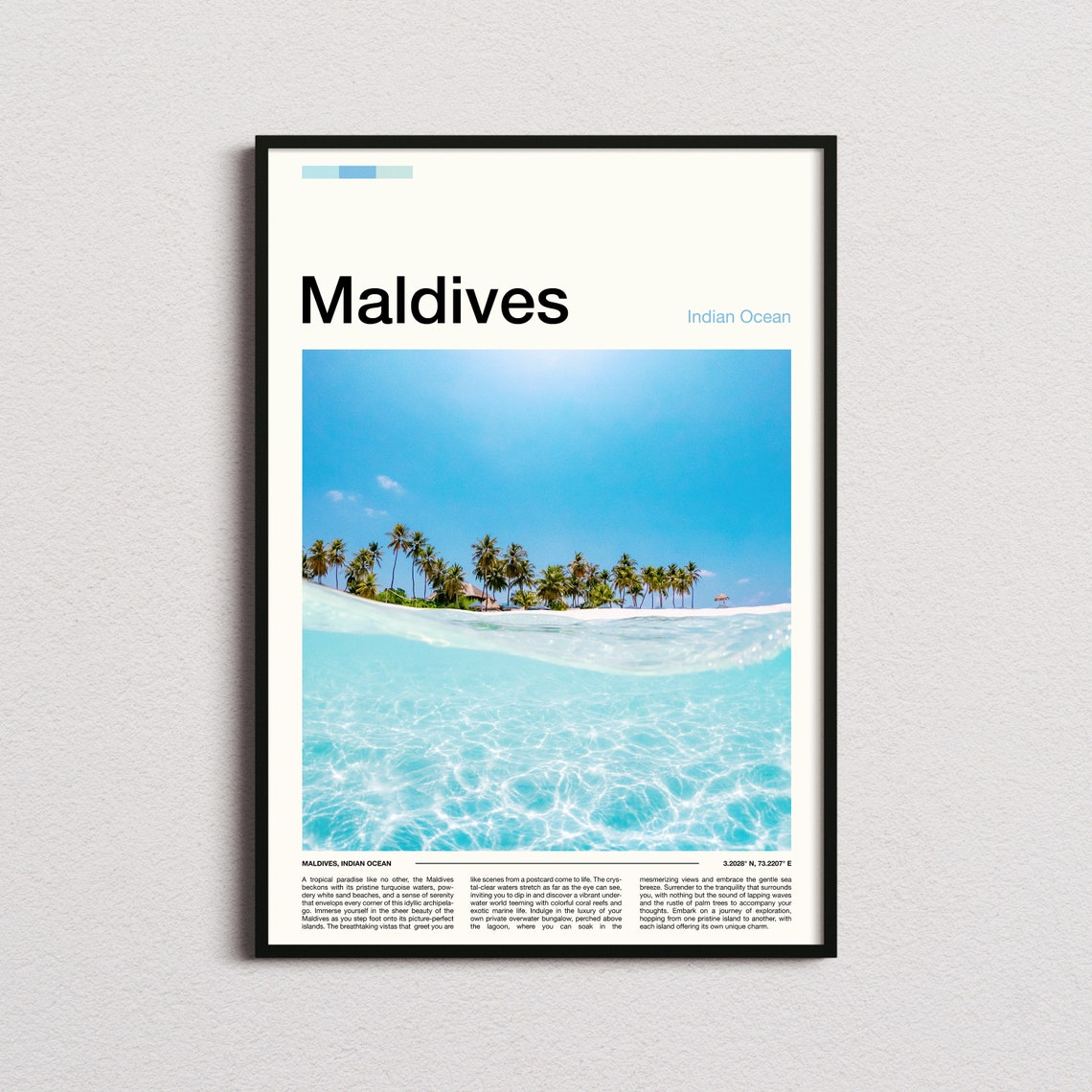 Maldives Indian Ocean Turquoise Lagoon Palm Island Travel Poster