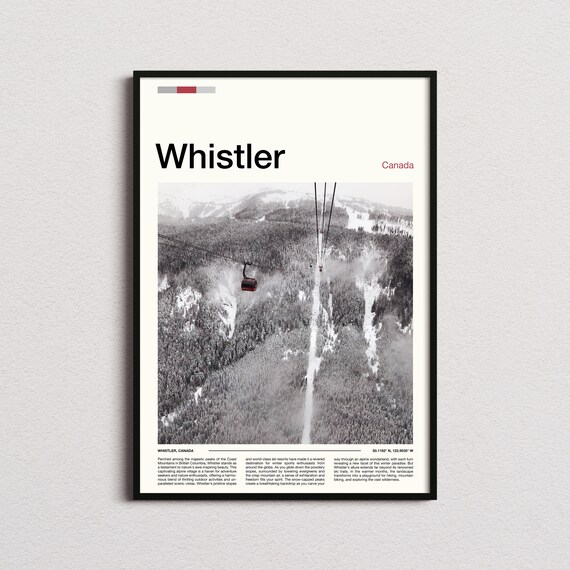 Whistler Canada Red Gondola Gliding Over Snowy Forest Peaks Poster