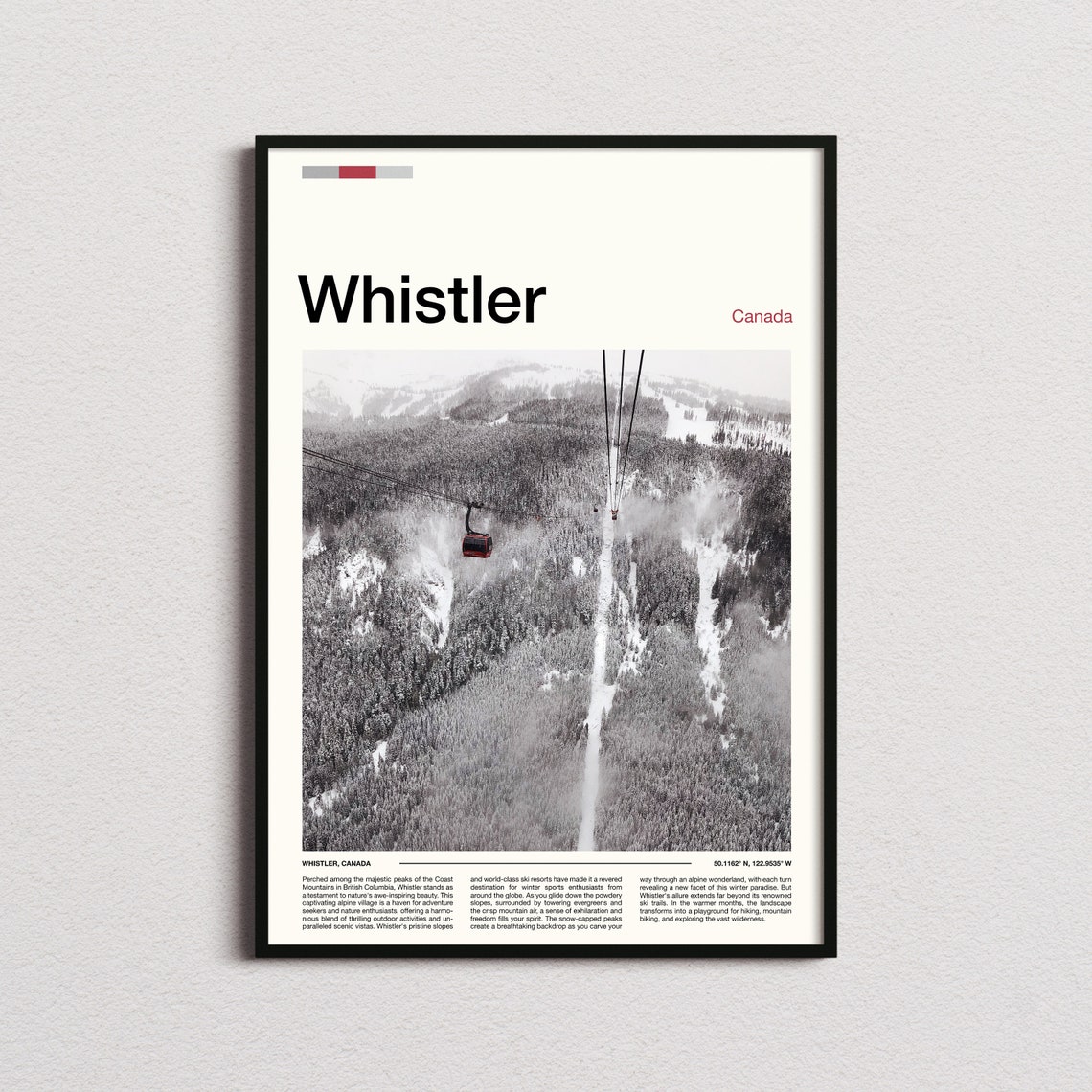 Whistler Canada Red Gondola Gliding Over Snowy Forest Peaks Poster